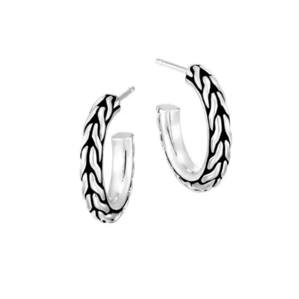John Hardy  Sterling Silver Carved Chain Small Hoop Earrings